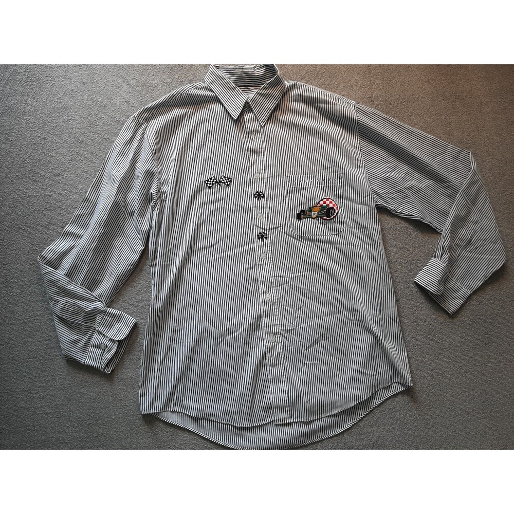 MILI DESIGNS Racing Shirt Adult Medium M Beaded Pinstriped button up long Slve